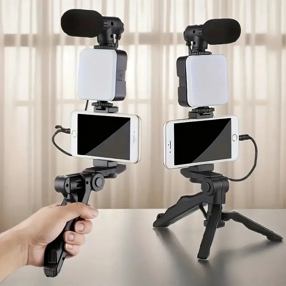 Kit vidéo VlogMaster avec trépied, lumière LED et microphone