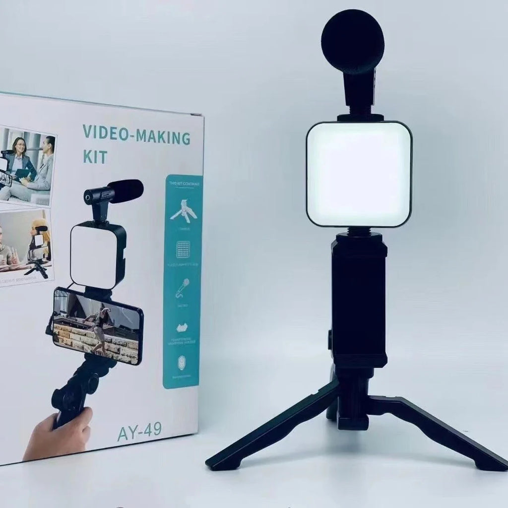 Kit vidéo VlogMaster avec trépied, lumière LED et microphone