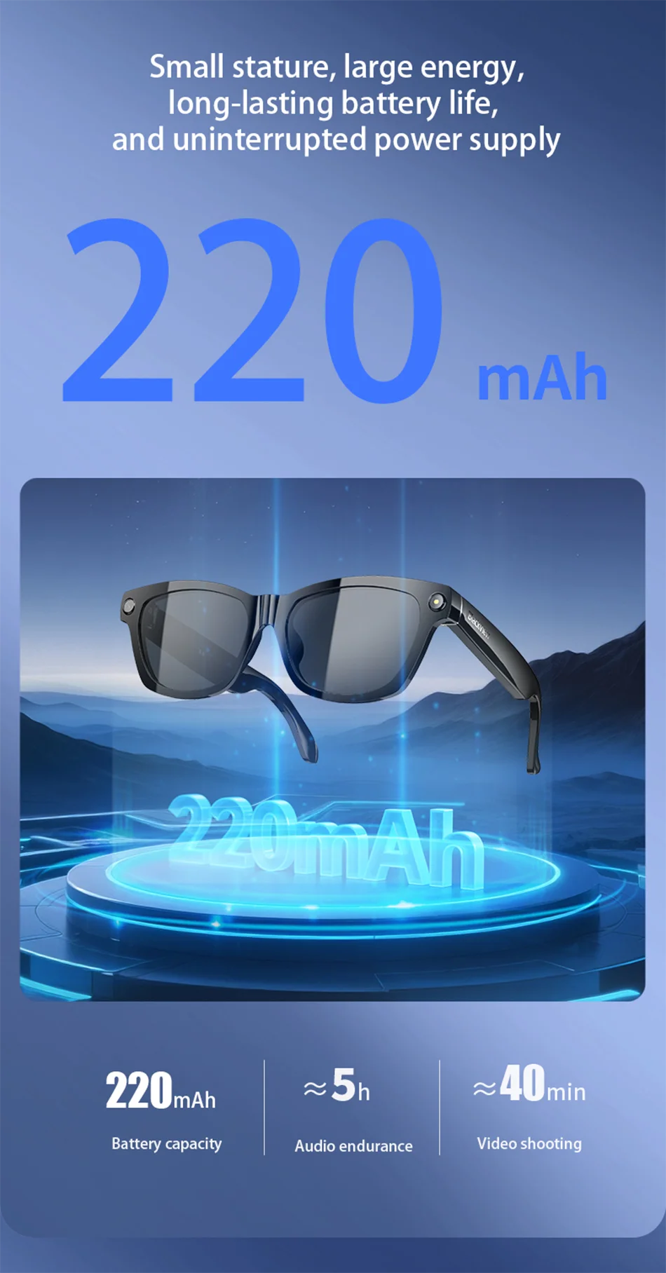 Lunettes connectées 4K IA avec caméra HD et appels Bluetooth